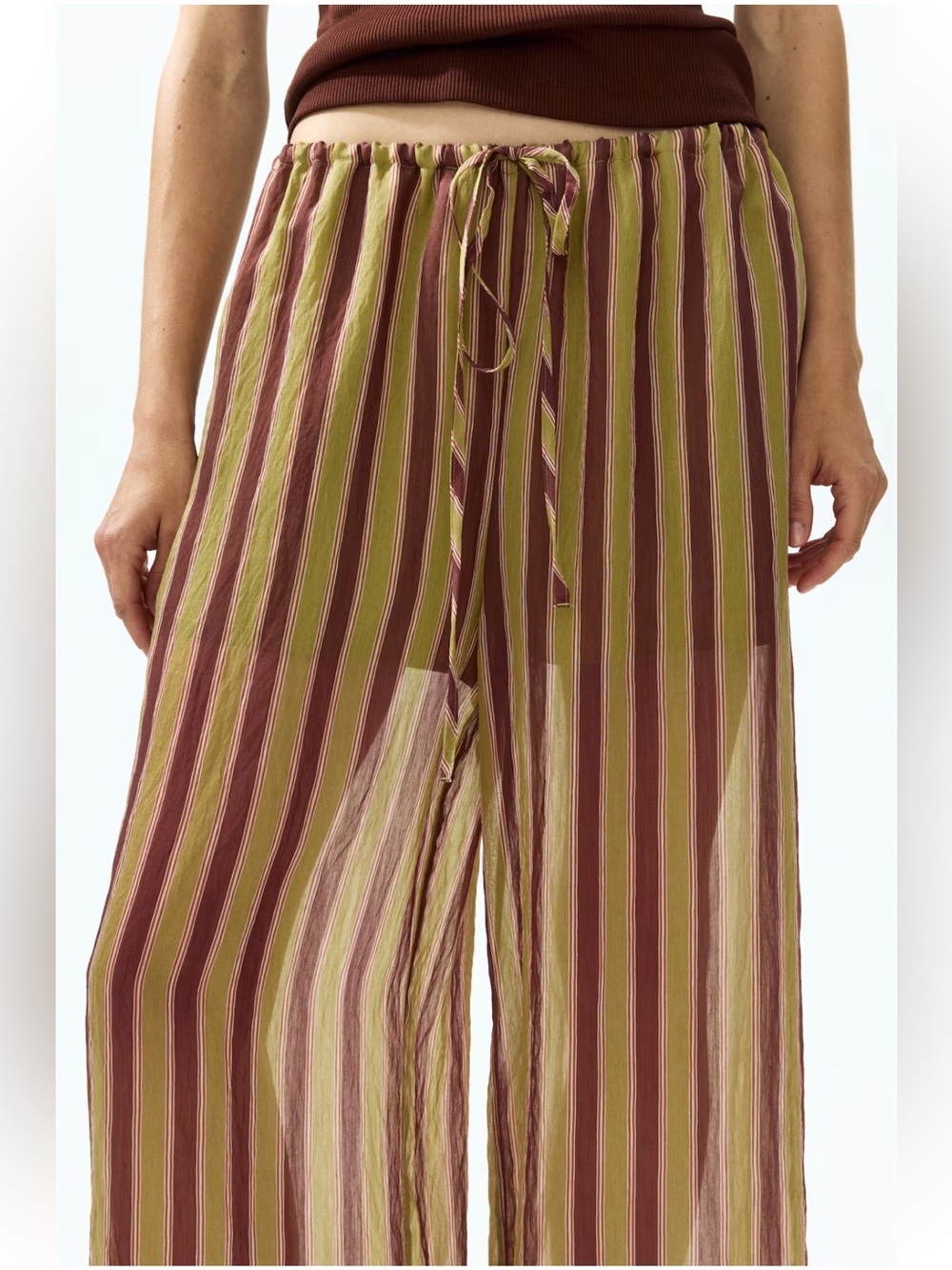 H&M EDITION NWT DARK BEIGE STRIPED LYOCELL-BLEND DRAWSTRING PANTS
